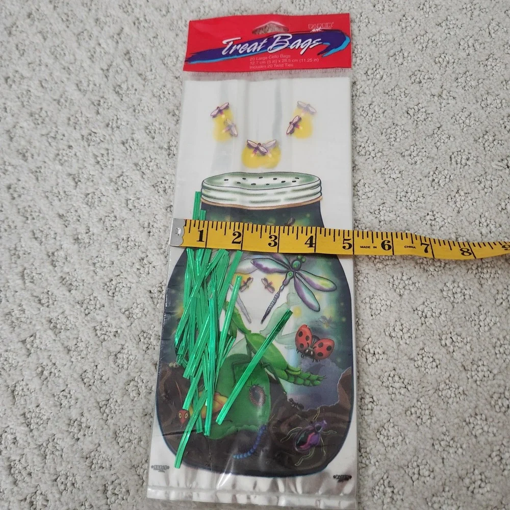 Paper Art Glitter Bugs Mason Jar Large Cello Treat Bags 20ct New
